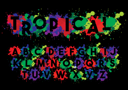 Vector of stylized colorful splashing font and alphabetのイラスト素材