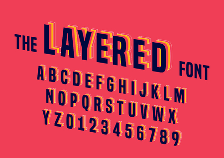 Vector of stylized layered font and alphabetのイラスト素材