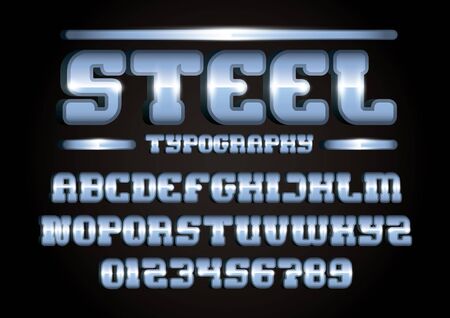 Vector of stylized metallic font and alphabetのイラスト素材