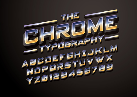 Vector of modern metallic font and alphabetのイラスト素材