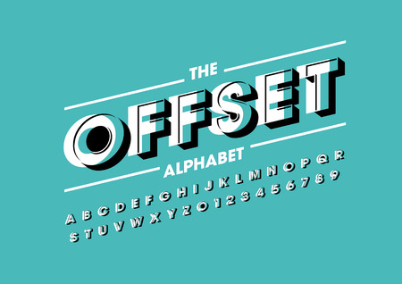 Vector of stylized offset font and alphabetのイラスト素材