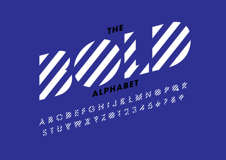 Vector of stripy bold font and alphabet. Blue backgroundのイラスト素材