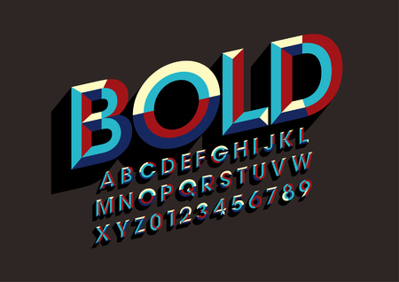 Vector of colorful chisel font and alphabetのイラスト素材