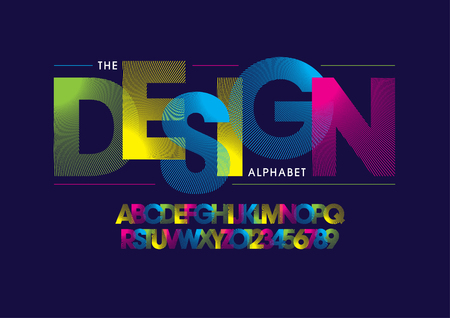 Vector of stripy bold font and alphabetのイラスト素材