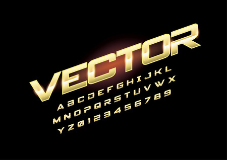 Vector of stylized metallic font and alphabetのイラスト素材