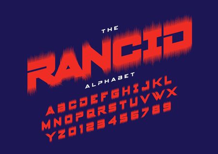rancid text of stylized modern font and alphabetのイラスト素材