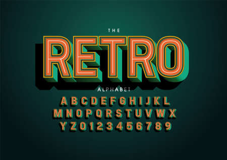 Vector of stylized retro font and alphabetのイラスト素材
