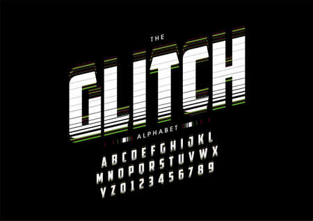 Stylized glitch alphabet font vectorのイラスト素材