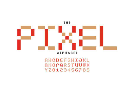 Stylized pixel alphabet font vectorのイラスト素材