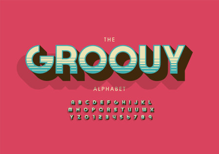 Stylized groovy alphabet font vectorのイラスト素材