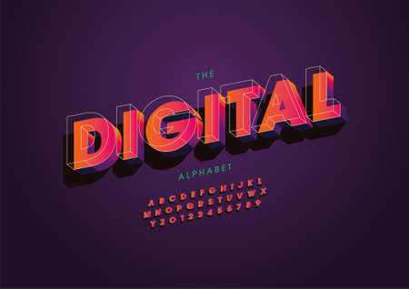 Vector of stylized digital alphabet and fontのイラスト素材