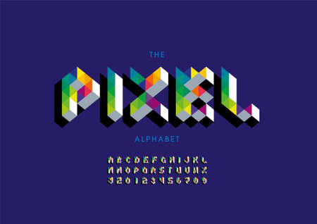 Vector of stylized pixel alphabet and fontのイラスト素材