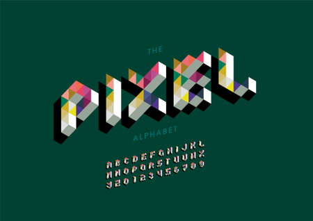 Vector of stylized pixel alphabet and fontのイラスト素材