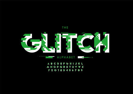 Vector of stylized glitch alphabet and fontのイラスト素材