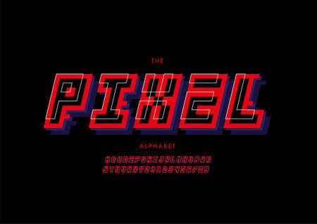 Vector of stylized pixel alphabet and fontのイラスト素材