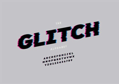 Vector of stylized glitch alphabet and fontのイラスト素材