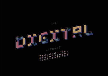 Vector of stylized digital alphabet and fontのイラスト素材