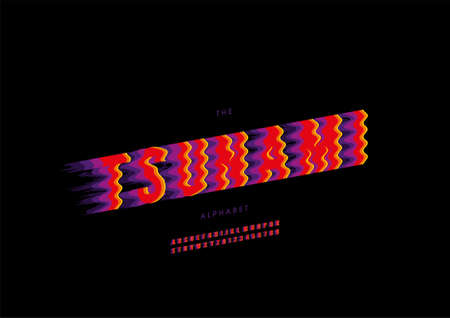 Vector of stylized tsunami alphabet and fontのイラスト素材