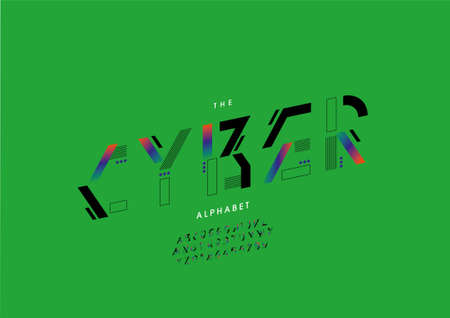 Vector of stylized cyber alphabet and fontのイラスト素材