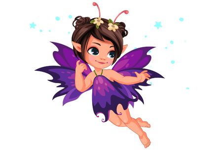 Beautiful little purple flower fairy flyingのイラスト素材