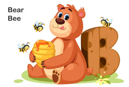 Wooden textured bold font alphabet B, B for Bear Beeのイラスト素材