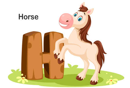 Wooden textured bold font alphabet H, H for Horseのイラスト素材