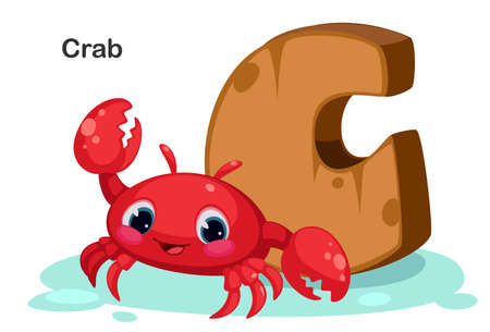 Wooden textured bold font alphabet C, C for Crabのイラスト素材
