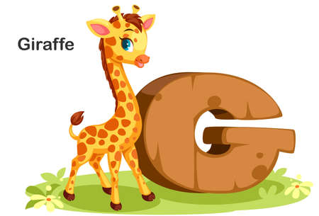 Wooden textured bold font alphabet G, G for Giraffeのイラスト素材