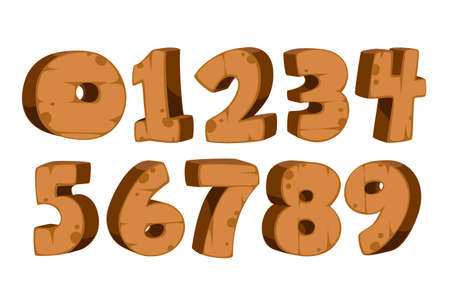 Bold wooden textured font alphabets for kids numbers
