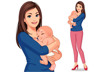 Beautiful mother with her cute little babyのイラスト素材