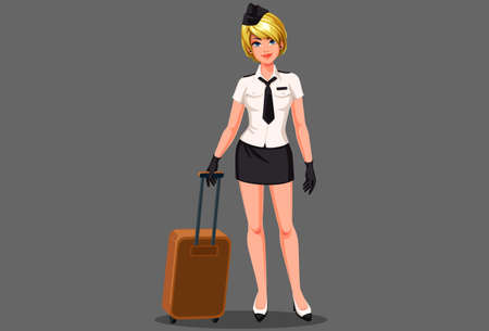 Beautiful air hostess with suitcase vector illustrationのイラスト素材