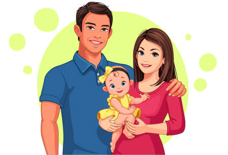 Beautiful illustration of father and mother with daughterのイラスト素材