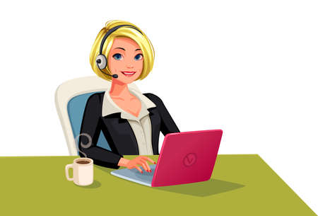 Business women on call happy smiling face vector illustrationのイラスト素材
