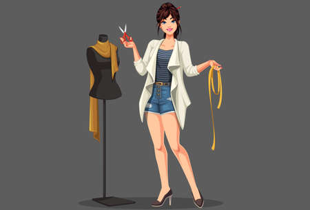 Fashion designer with mannequin vector illustrationのイラスト素材