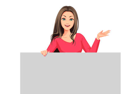 Beautiful women behind the board with excited expressionsのイラスト素材