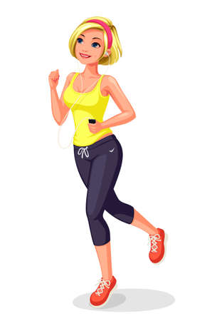 Girl doing running exercise vector illustrationのイラスト素材