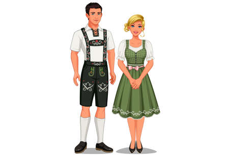 Vector illustration of German couple in their traditional costumeのイラスト素材