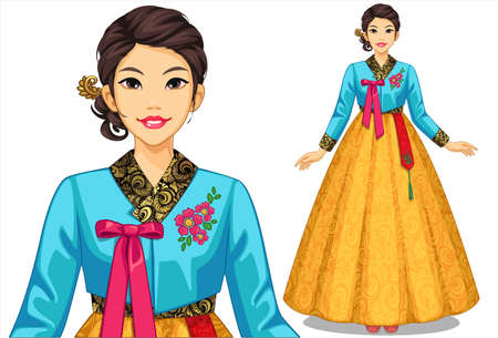Vector illustration of beautiful South Korean women in traditional costumeのイラスト素材