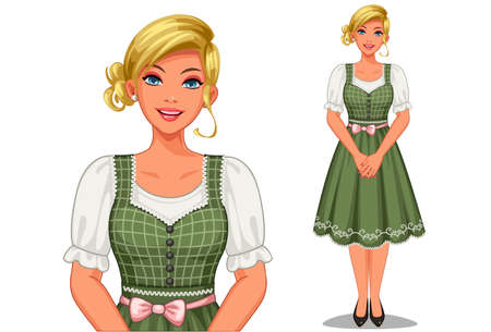 Vector illustration of German girl in traditional outfitのイラスト素材