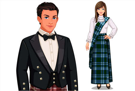 Vector illustration of Scottish couple in traditional dressのイラスト素材