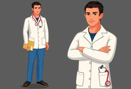 Young male doctor with stethoscope and apron in standing position vector illustration 2のイラスト素材