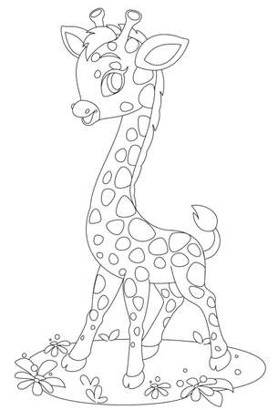 Cute giraffe cartoon drawing to colorのイラスト素材