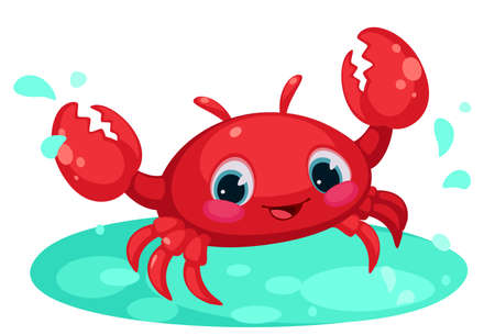 Red cute crab cartoon in water pondのイラスト素材