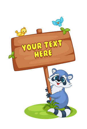 Raccoon with board cartoon vector illustrationのイラスト素材
