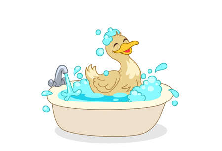 Duck having bath cartoon vector illustrationのイラスト素材