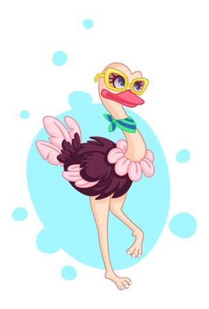Beautiful ostrich Cartoon vector illustrationのイラスト素材