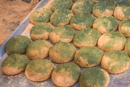 Fresh Japanese handmade sticky rice mochi cakes in Nara Japanの写真素材