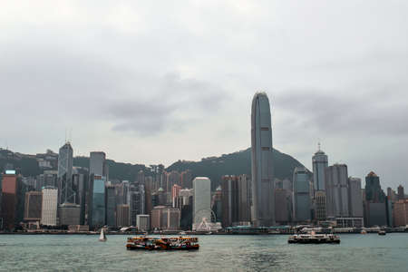 Two Star Ferries crossing the Victoria Harbour in Hong Kong China
