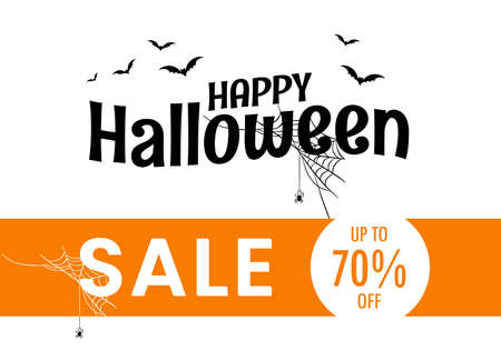 Happy Halloween Day SALE off text banners template, Happy Halloween banners templates, Halloween texts and spider wraps down, Happy Halloween  sale off promo sign vectors, illustrator.EPS10.