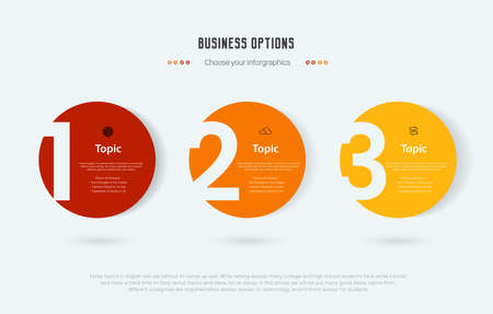 Business and finance Infographic template, Infographic with red and yellow lebels design with numbers 3 options or steps, used in business, finance, options of workflows, presentations, vector, eps10.のイラスト素材